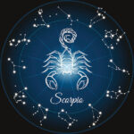 Zodiac Sign Scorpio And Circle Constellations. Vector Illustration.