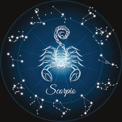Zodiac sign scorpio and circle constellations. Vector illustration.